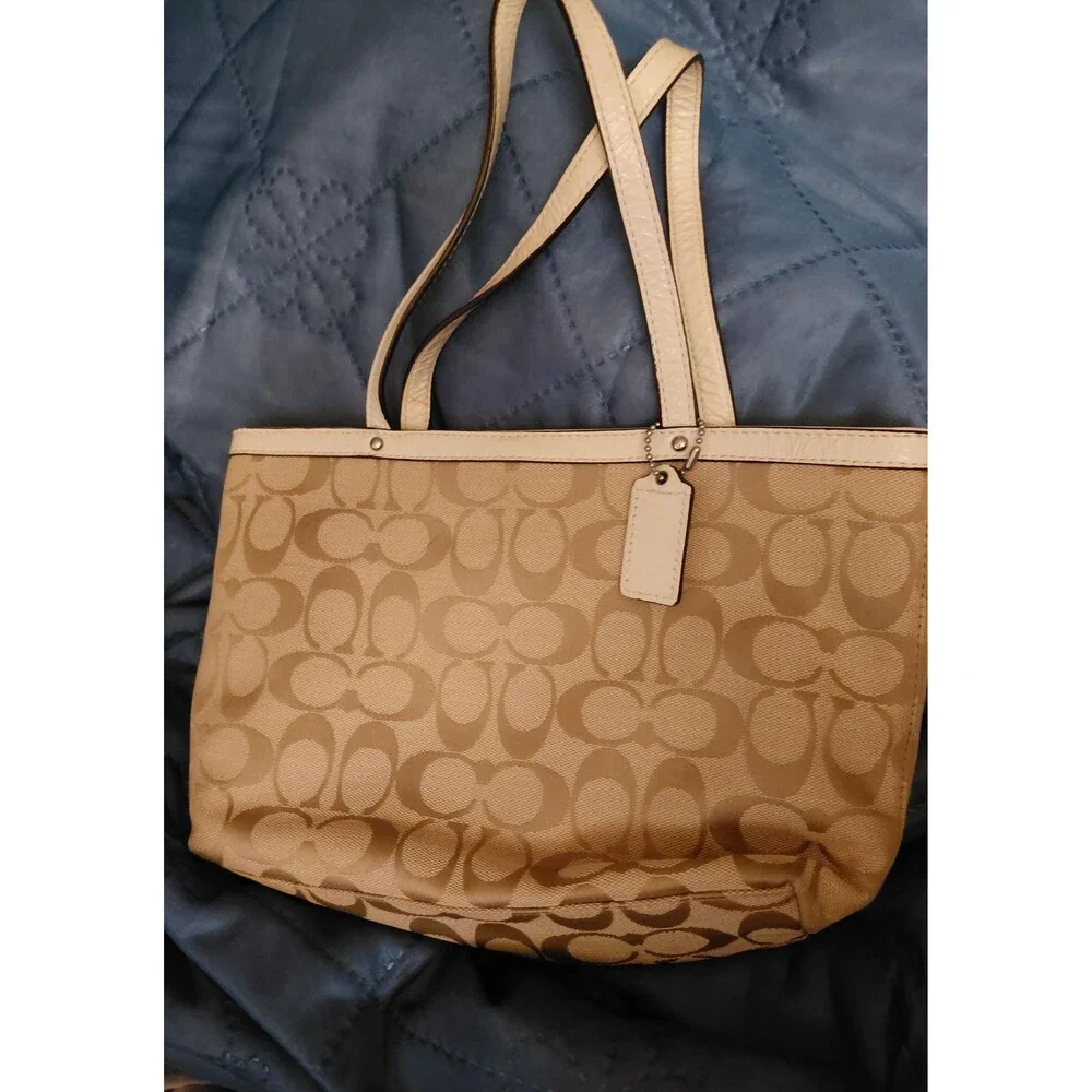 Coach Beige Signature Jacquard Canvas Mini Tote